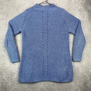LL Bean‎ Womens Medium Blue 100% Cotton Knit Mock Neck Sweater Tunic Top